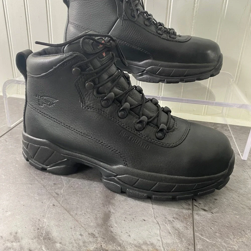 Red Wing Metguard Leather Work‎ Boots Mens Size 8 Black Safety Toe 6680